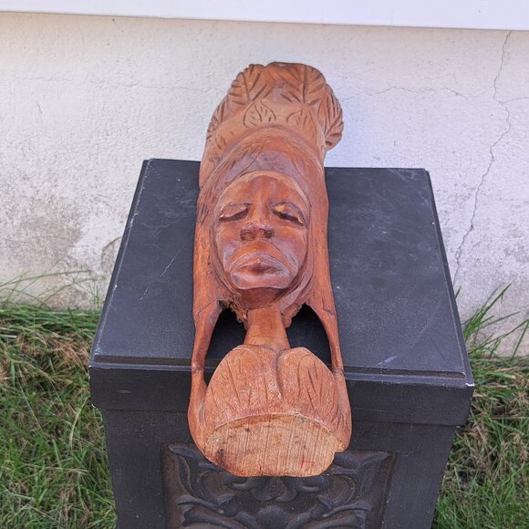 African Wooden Statue With Headdress - Picture 7 of 11